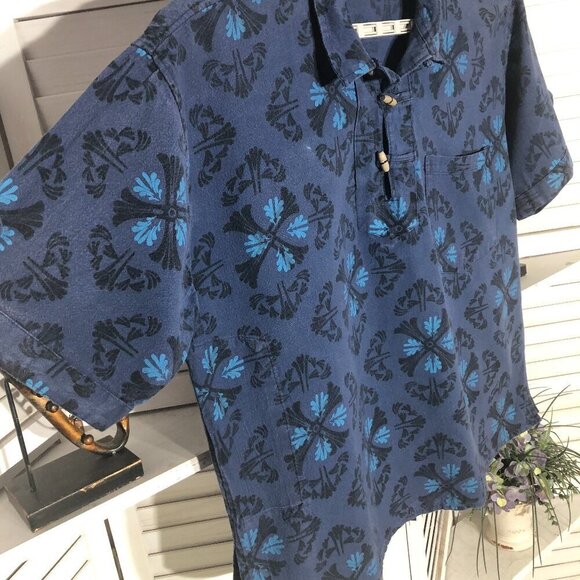 Vintage Boho Shirt Floral Paisley Blue Cotton Size Large - Picture 3 of 8